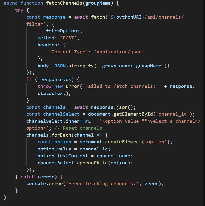 Fetching Channels based on Group Selection